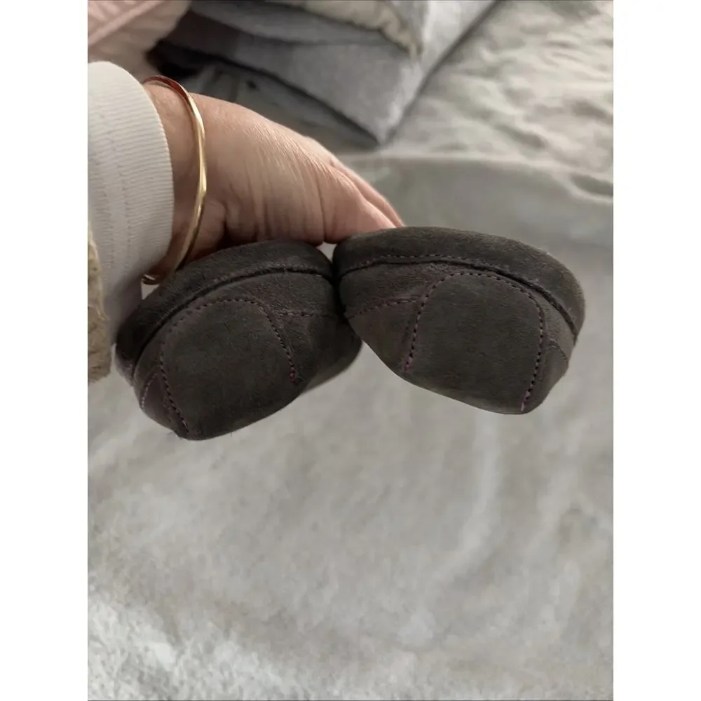 NWOT L.L. Bean Kids Moccasin Slippers 3 Gray Suede Faux Fur Lined Girls Boys